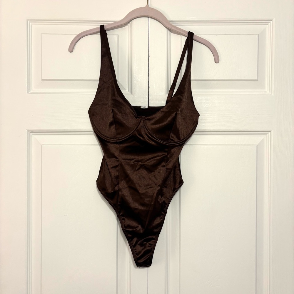 Forever 21 Chocolate Brown Silky Thong Bodysuit Top. Never worn.
